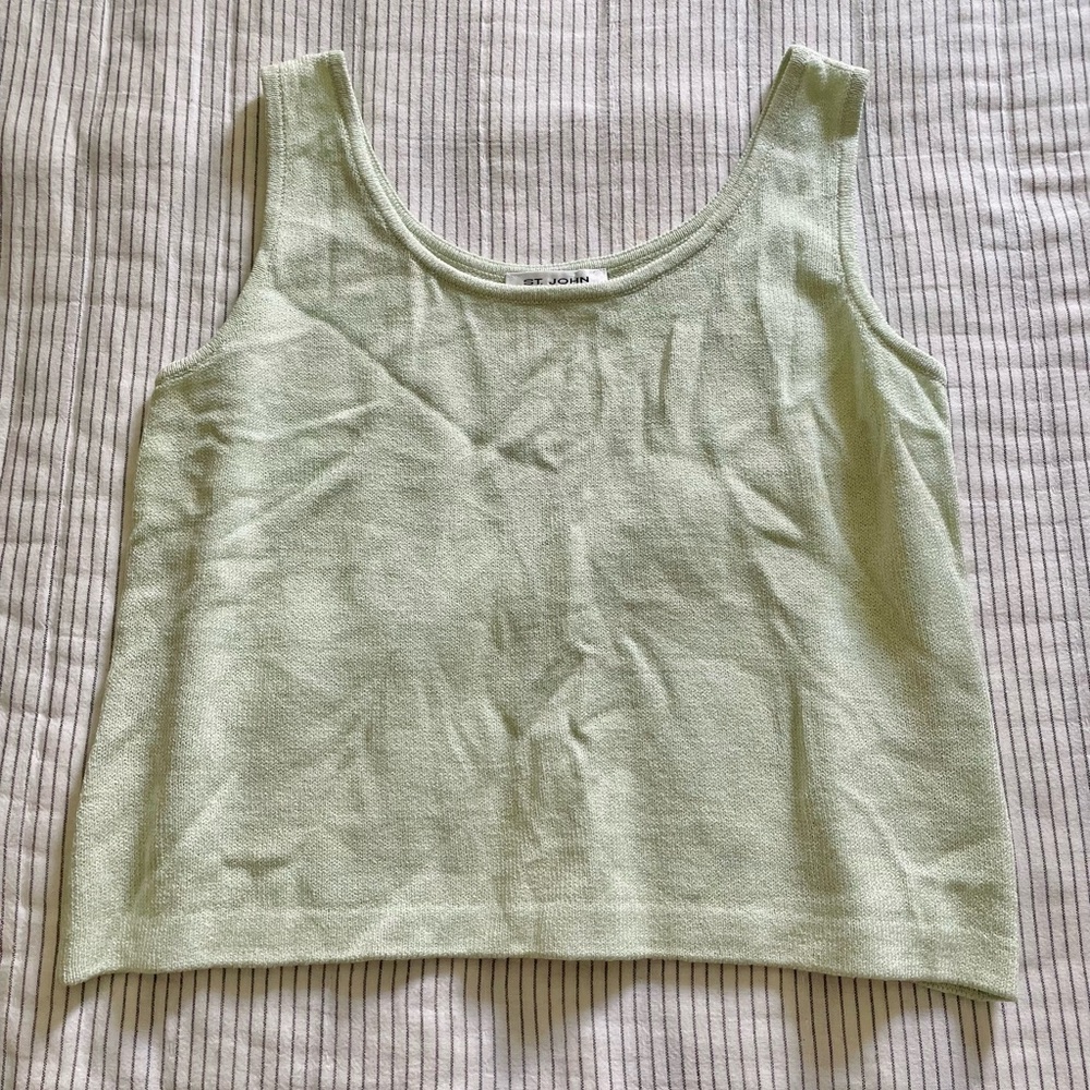 St. John Green Sleeveless Boxy Tank Top